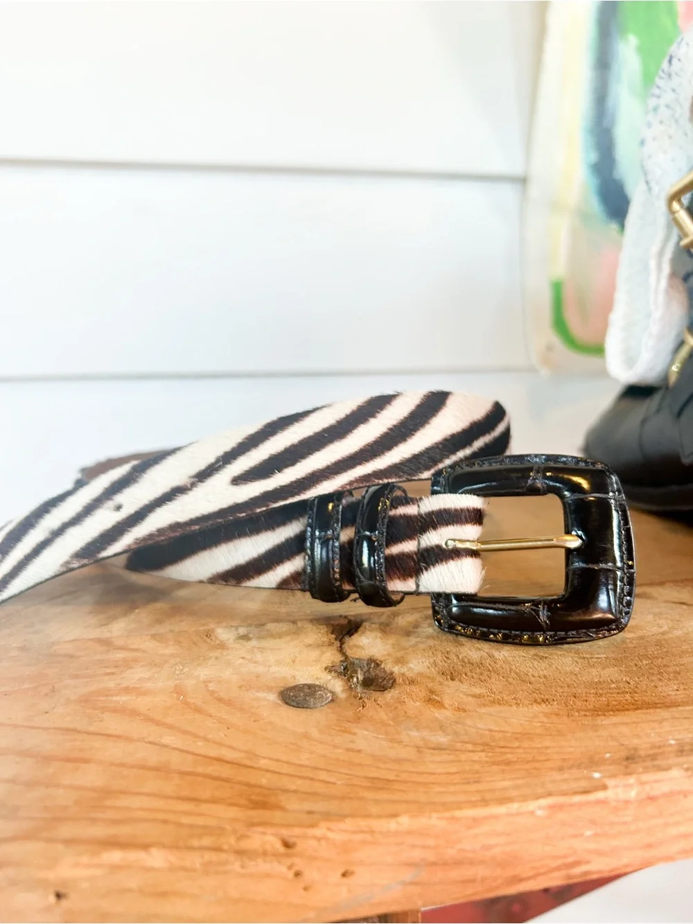 MCM Vintage Calfskin Hair Zebra Print Belt Womens Small